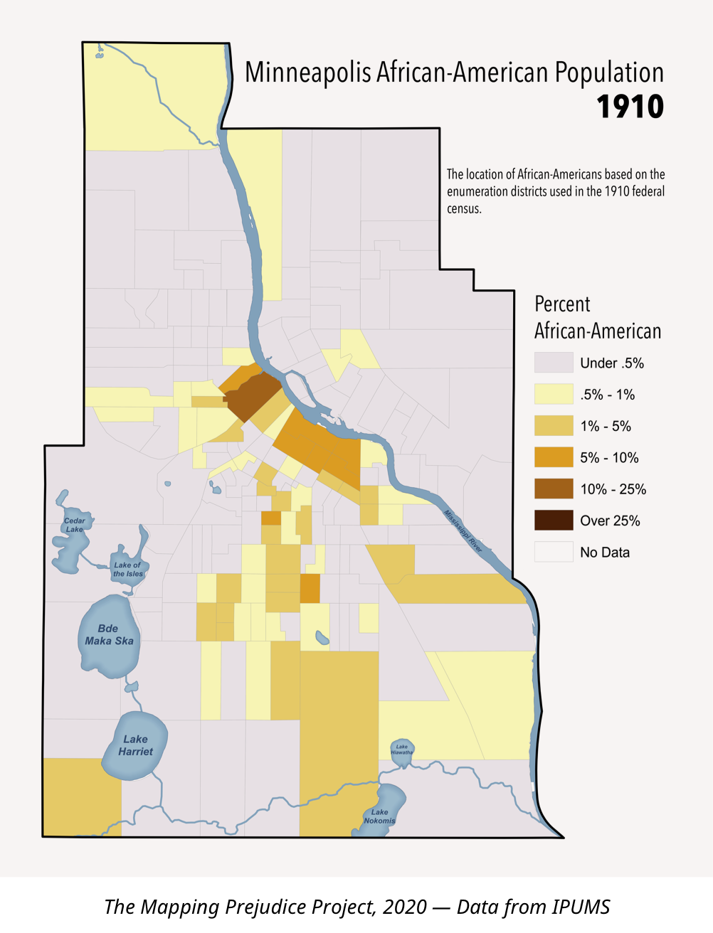 Map of Minneapolis African-American population in 1910.